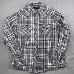 Helix Mens XL Gray, Brown , White Plaid Short Sleeve Western Pearl Snap Shirt